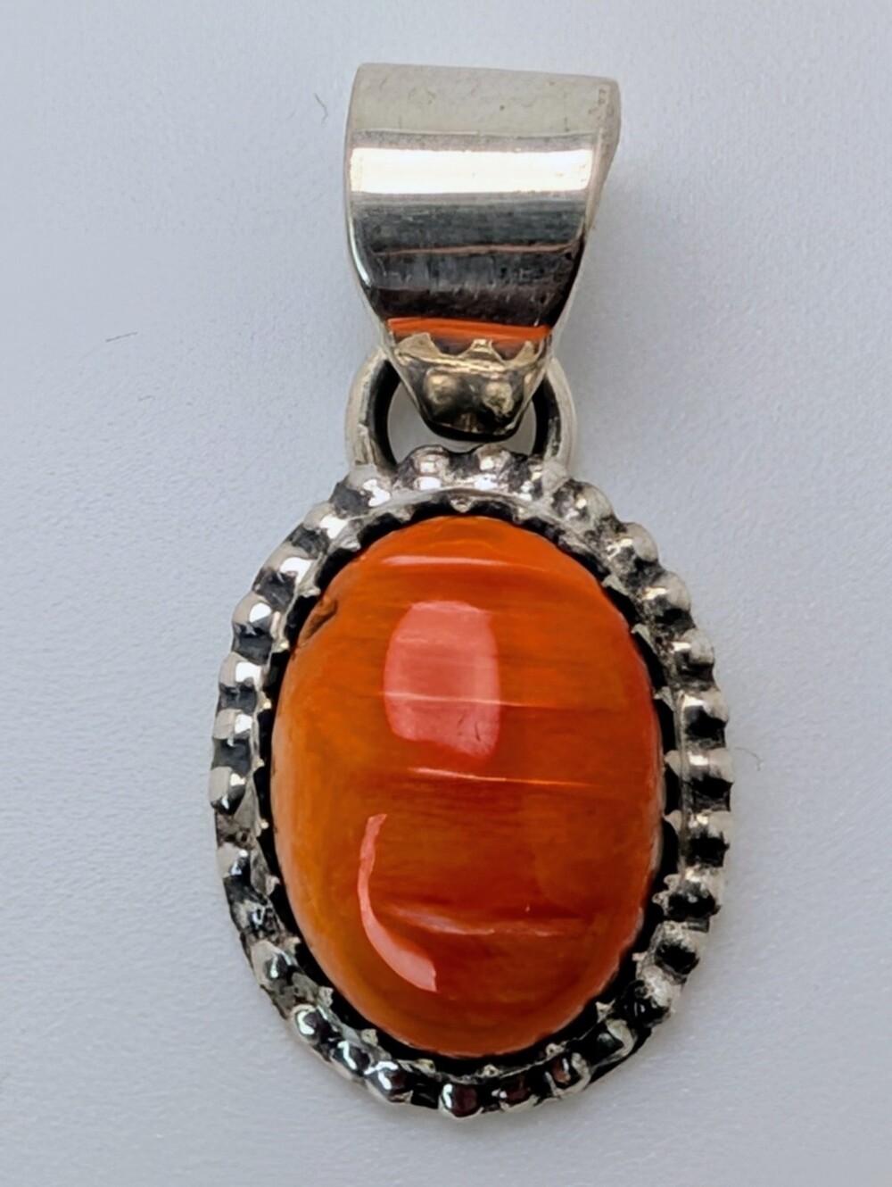 Orange Spiny Oyster Oval Pendant S925 Sterling Silver